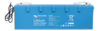Front view of blue Victron 25.6V 100Ah Smart LiFePO4 lithium battery with M8 terminals and BMS cables