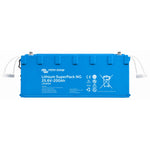 Blue Victron Lithium SuperPack NG 25.6V 200Ah battery with rope handles and top terminals