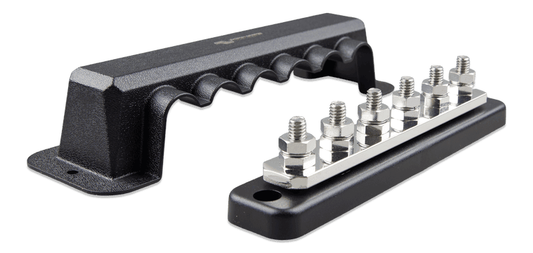 250A busbar with 6 stainless steel terminal studs and black protective cover