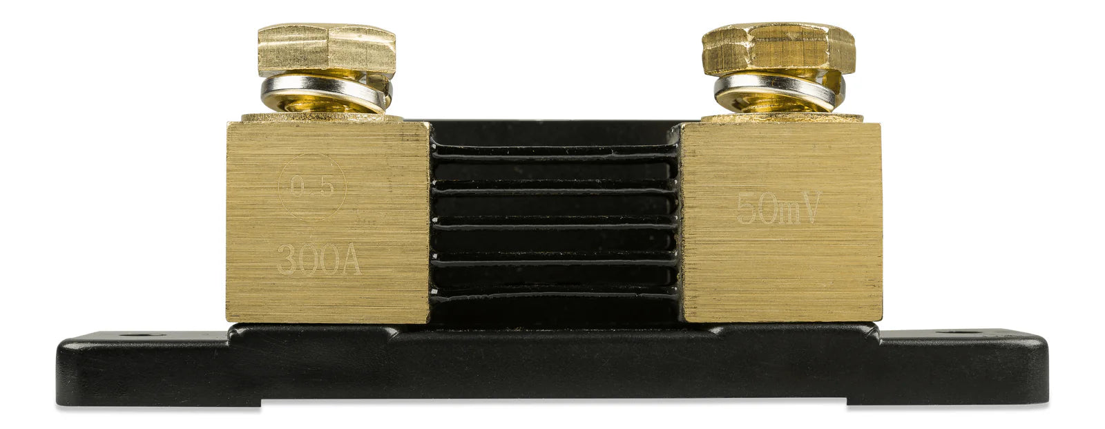 Rear view of the 300A 50mV shunt component showing the resistive element plates