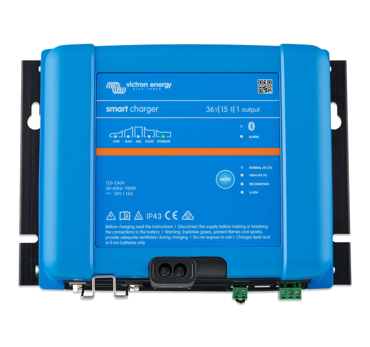 Victron 36V 15A Smart IP43 Charger front view with status indicators