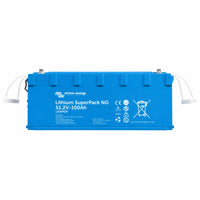 Blue Victron 51.2V 100Ah Lithium SuperPack NG battery with top terminals and side rope handles