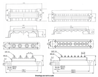 Technical dimensional drawings for 4-terminal and 8-terminal 600A busbar units