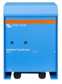 Front view of Victron 7000W 230V isolation transformer in blue metal enclosure