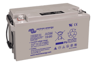 Perspective view of a Victron 12V 90Ah AGM battery showing carrying handles and top terminals