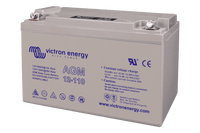 Side perspective of the Victron AGM 12-110 rechargeable battery with M8 terminals