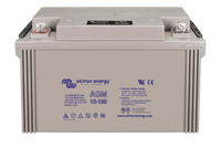 Top-angled view of Victron AGM battery showing bolt-down terminals and integrated carrying handles