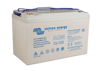 Perspective view of Victron 12V 125Ah AGM Super Cycle battery showing top and side