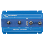 Front view of blue Victron Argodiode 140-3AC battery isolator showing M8 studs and energize terminals