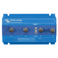 Front view of blue Victron Argodiode 140-3AC battery isolator showing M8 studs and energize terminals