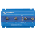 Front view of blue Victron Argodiode 140-3AC battery isolator showing M8 studs and energize terminals