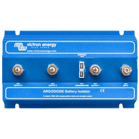 Front view of blue Victron Argodiode 180A battery isolator with four M8 studs and central spade terminals