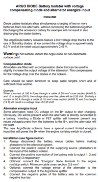 Technical installation instructions for Victron Argodiode battery isolator