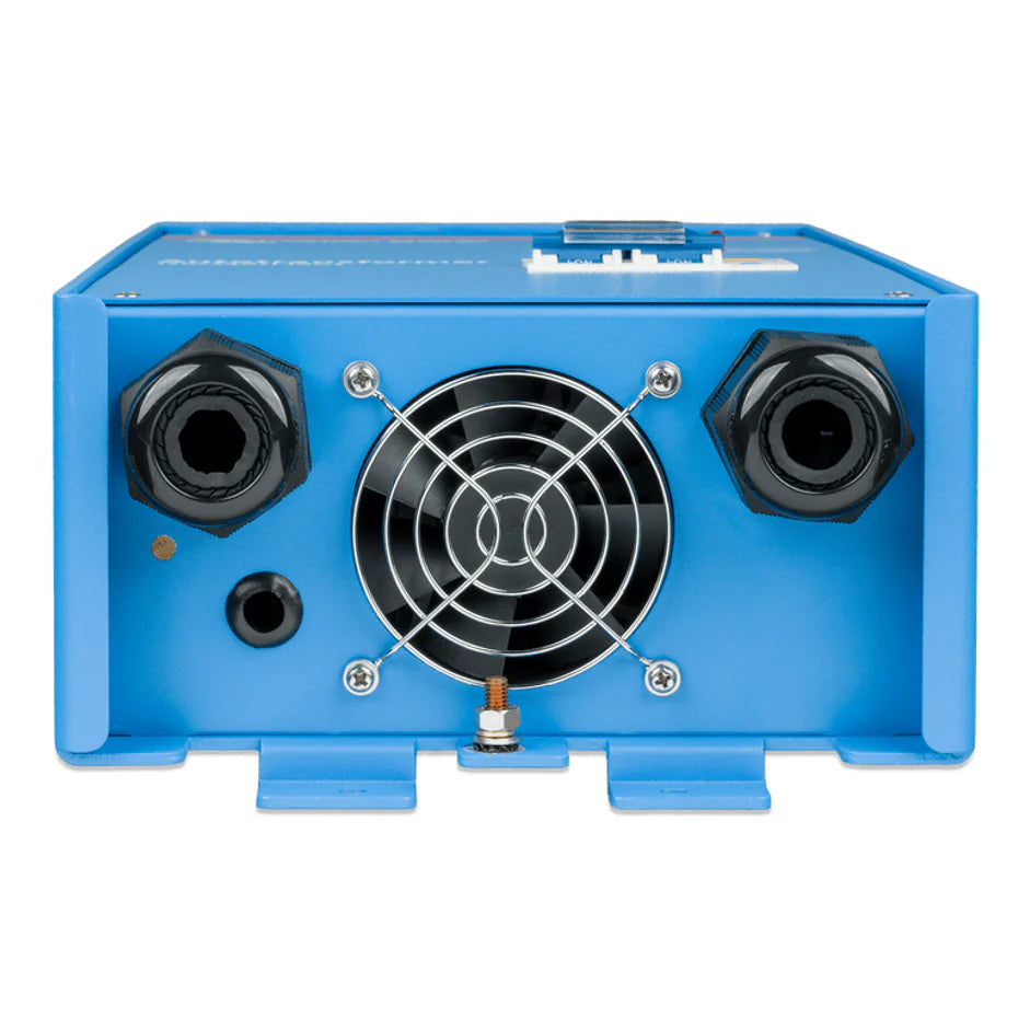 Bottom view of 100A autotransformer showing cooling fan and dual cable glands