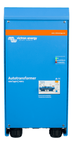Front view of Victron Autotransformer 120/240V 100A with circuit breaker and LED status panel