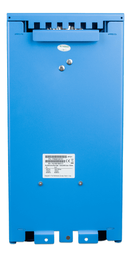 Rear view of 100A autotransformer with technical specification label and mounting slots