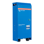 Angled view of a blue 50A autotransformer enclosure with status LEDs and an integrated circuit breaker