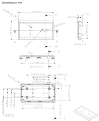 Dimensional drawing showing measurements in millimetres for the battery alarm panel