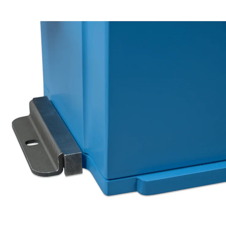 Close-up of a steel mounting bracket inserted into the battery base slot