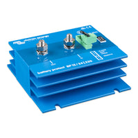 Angled side view of the 12V or 24V 220A low voltage disconnect with mounting slots
