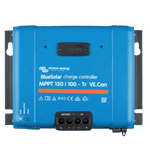 Front view of blue Victron BlueSolar MPPT 150/100 charge controller with terminals and status LEDs