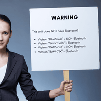 Warning sign stating BlueSolar models do not have Bluetooth unlike SmartSolar models