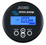Black Victron BMV-712 Smart battery monitor with blue backlit LCD display showing power usage