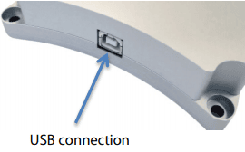 Close-up view of the integrated USB programming port on the side of the converter