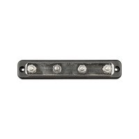 Top view of a 4-terminal busbar showing the tin-plated copper strip and mounting holes