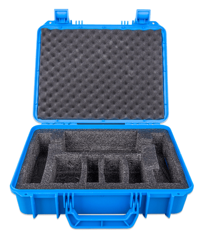 Interior of the Victron carry case with custom foam cutouts for charger and accessories