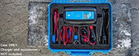 Top-down view of the Victron carry case showing organized storage for charger and leads