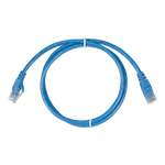 Coiled 0.3m blue Cat5e RJ45 UTP Ethernet patch cable with clear modular connectors