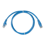 Coiled 1.8m blue Cat5e RJ45 UTP Ethernet patch cable with clear modular connectors