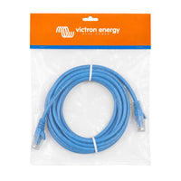Coiled 5m blue Cat5e RJ45 UTP Ethernet patch cable with clear modular connectors