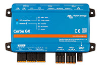 Top-down view of Cerbo GX MK2 labels for BMS-Can, VE.Can, VE.Direct, and IO ports