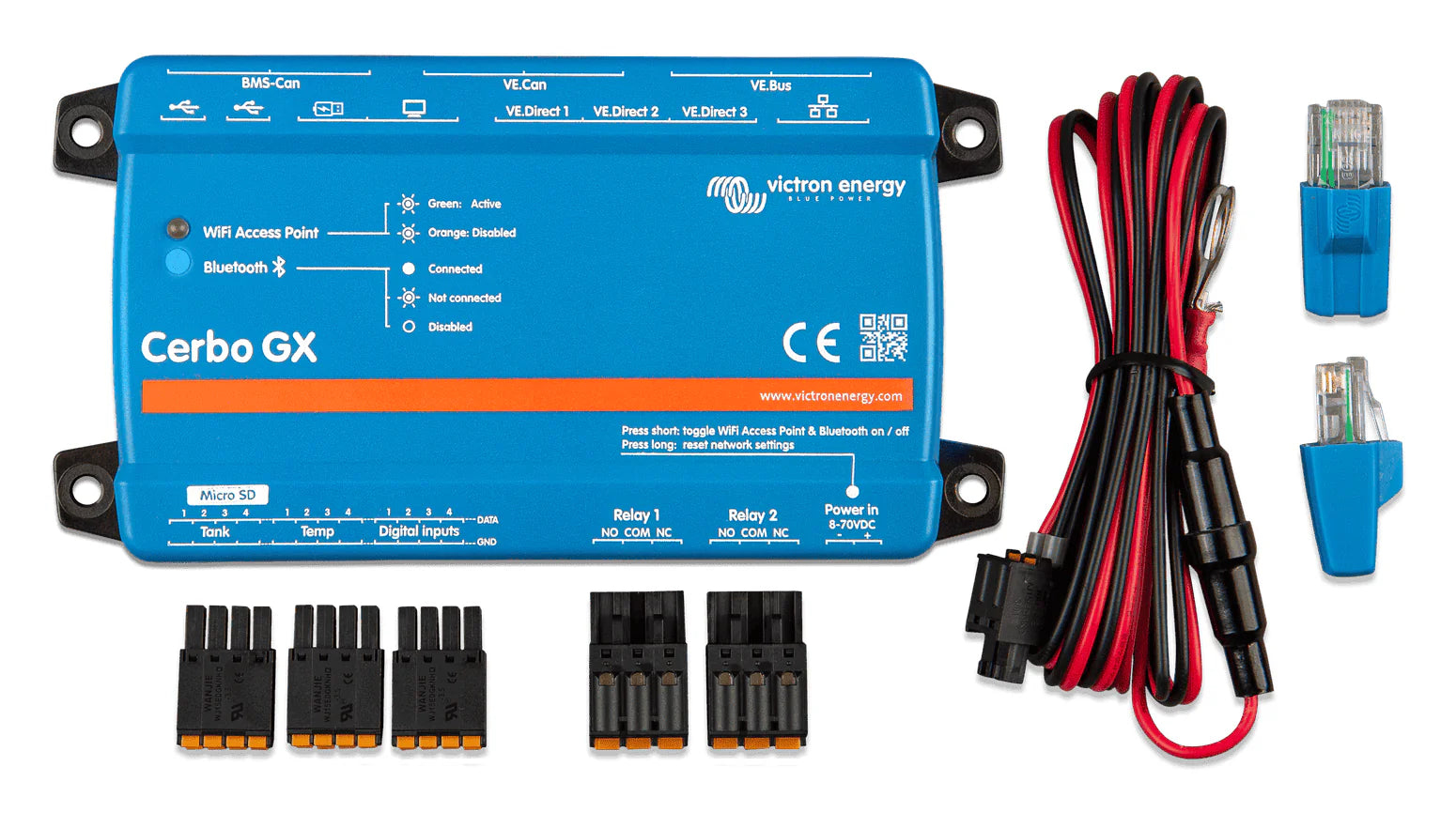 Victron Cerbo GX MK2 kit with power cable, terminal blocks and RJ45 terminators