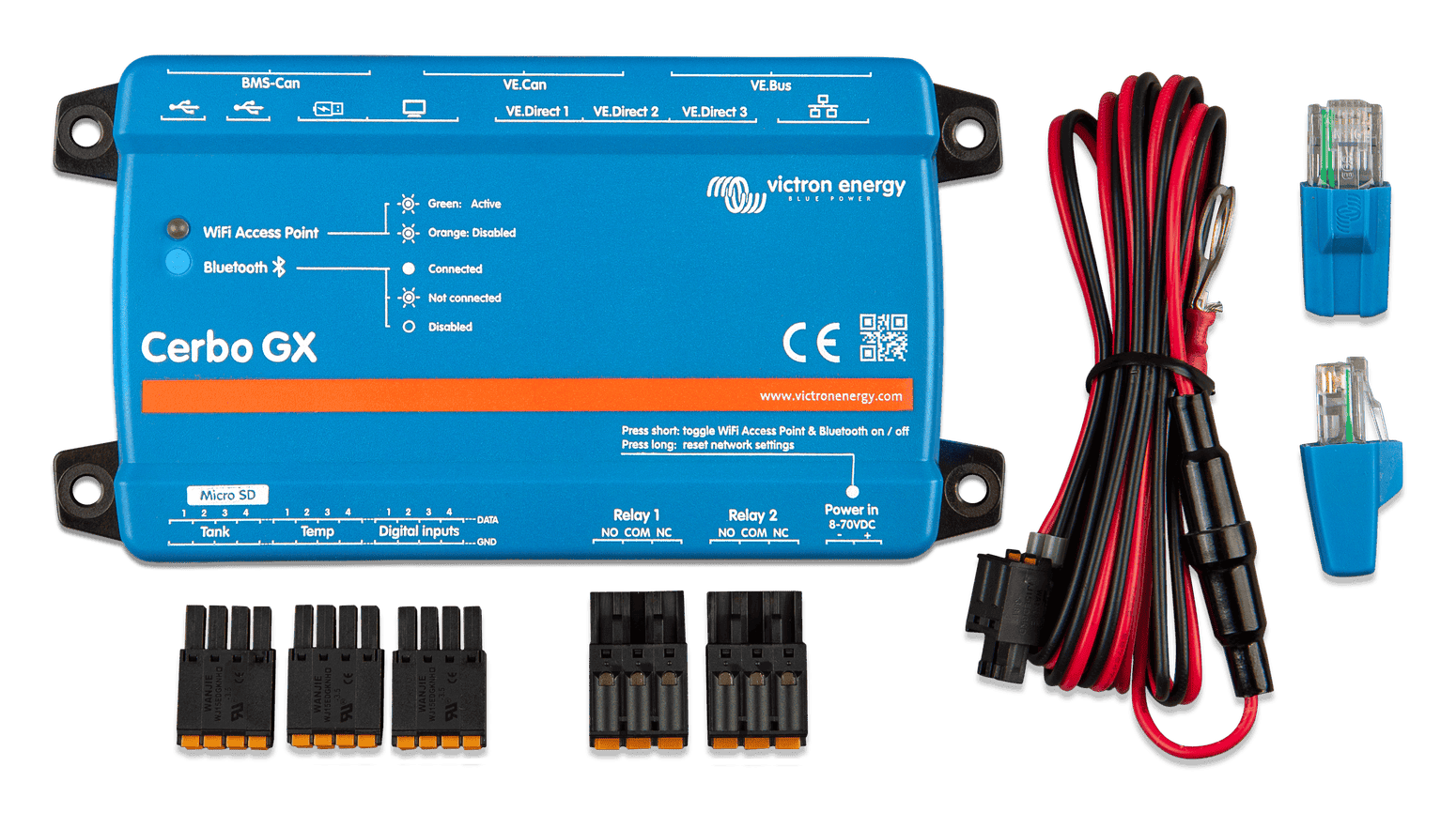 Victron Cerbo GX MK2 kit with power cable, terminal blocks and RJ45 terminators