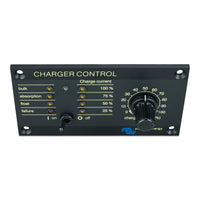 Perspective view of the Victron charger control interface with 120mm by 65mm metal front plate