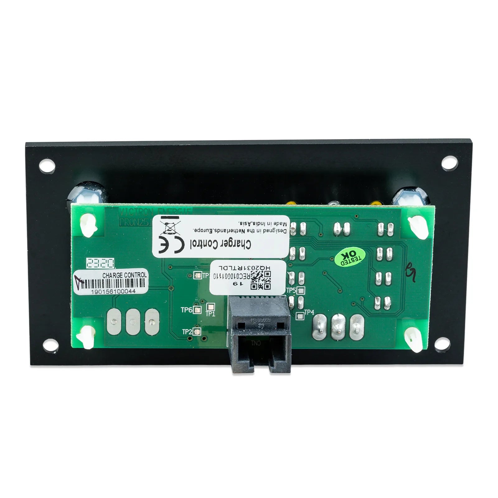 Rear view of charger control panel showing the green PCB and 8-pin modular RJ45 connection port