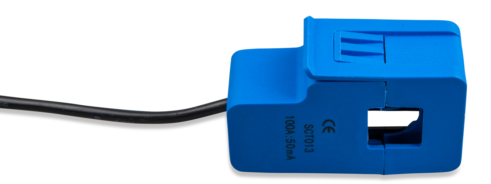 Side view of the current transformer clamp showing the secure locking latch