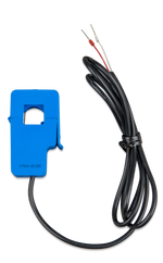 Blue split-core current transformer with 5m black cable and ferrule-crimped bare wire ends
