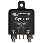 Front view of Victron Cyrix-ct 120A battery combiner showing M8 studs and control pins