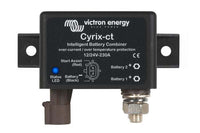 Victron Cyrix-ct 230A intelligent battery combiner front panel view with status LED and mounting holes