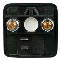Bottom view of battery combiner showing power studs and spade terminals for control signals