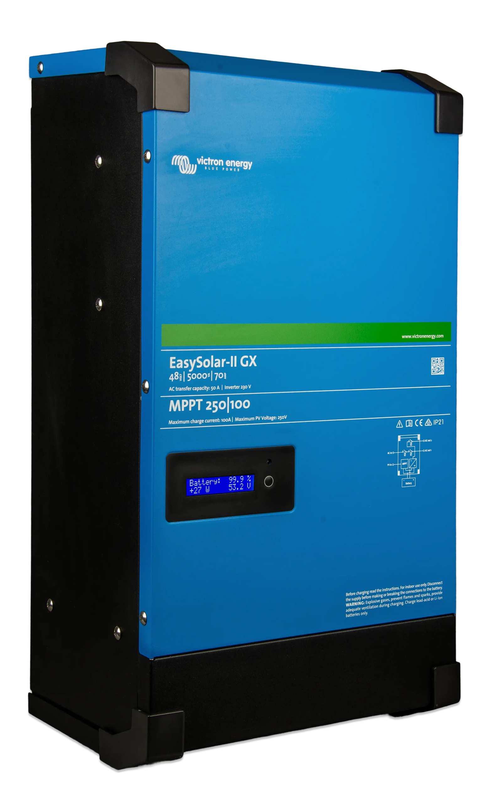Angle view of Victron EasySolar-II GX 48/5000 showing wall-mounting form factor