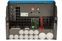 Front-on technical view of internal terminals and communication ports on EasySolar-II GX