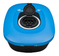 Victron EV charger with the protective socket flap open revealing the Type 2 charging pins