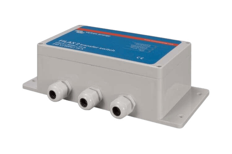 Side perspective view of Filax 2 transfer switch highlighting the three bottom cable glands