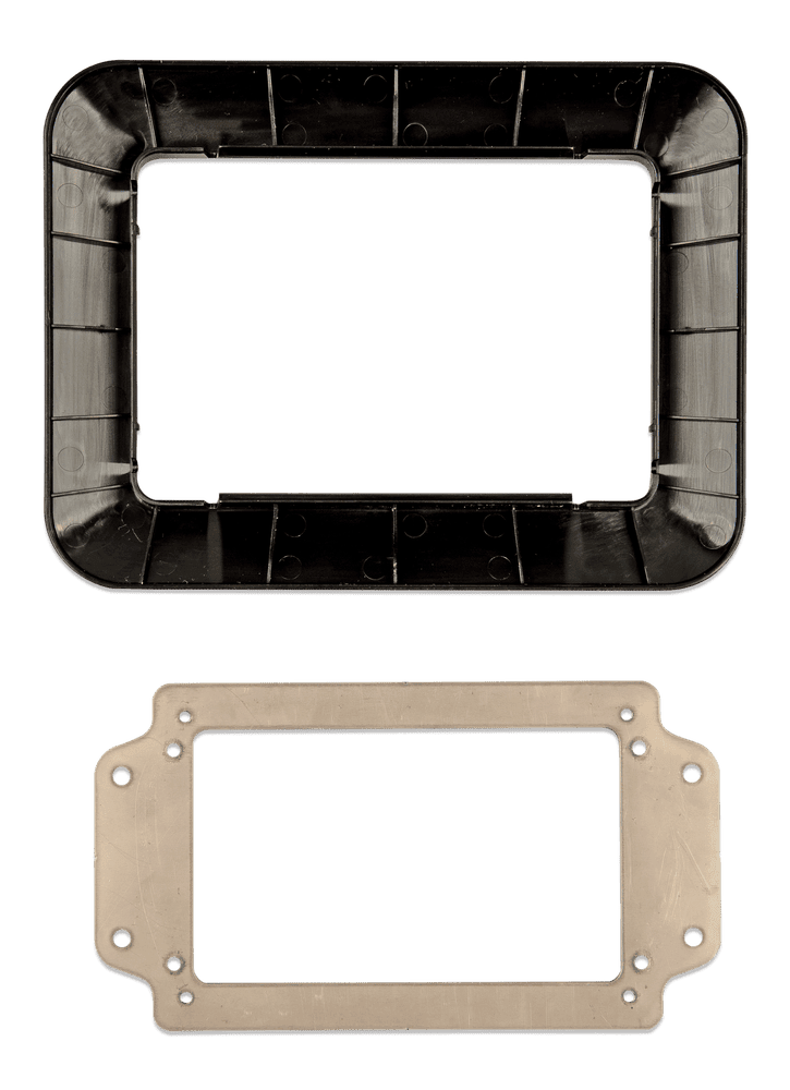 Black plastic adapter bezel and metal mounting plate for Victron GX Touch 50 display