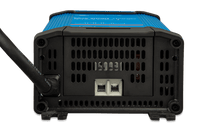 Bottom view of battery charger showing screw terminals and ventilated enclosure base